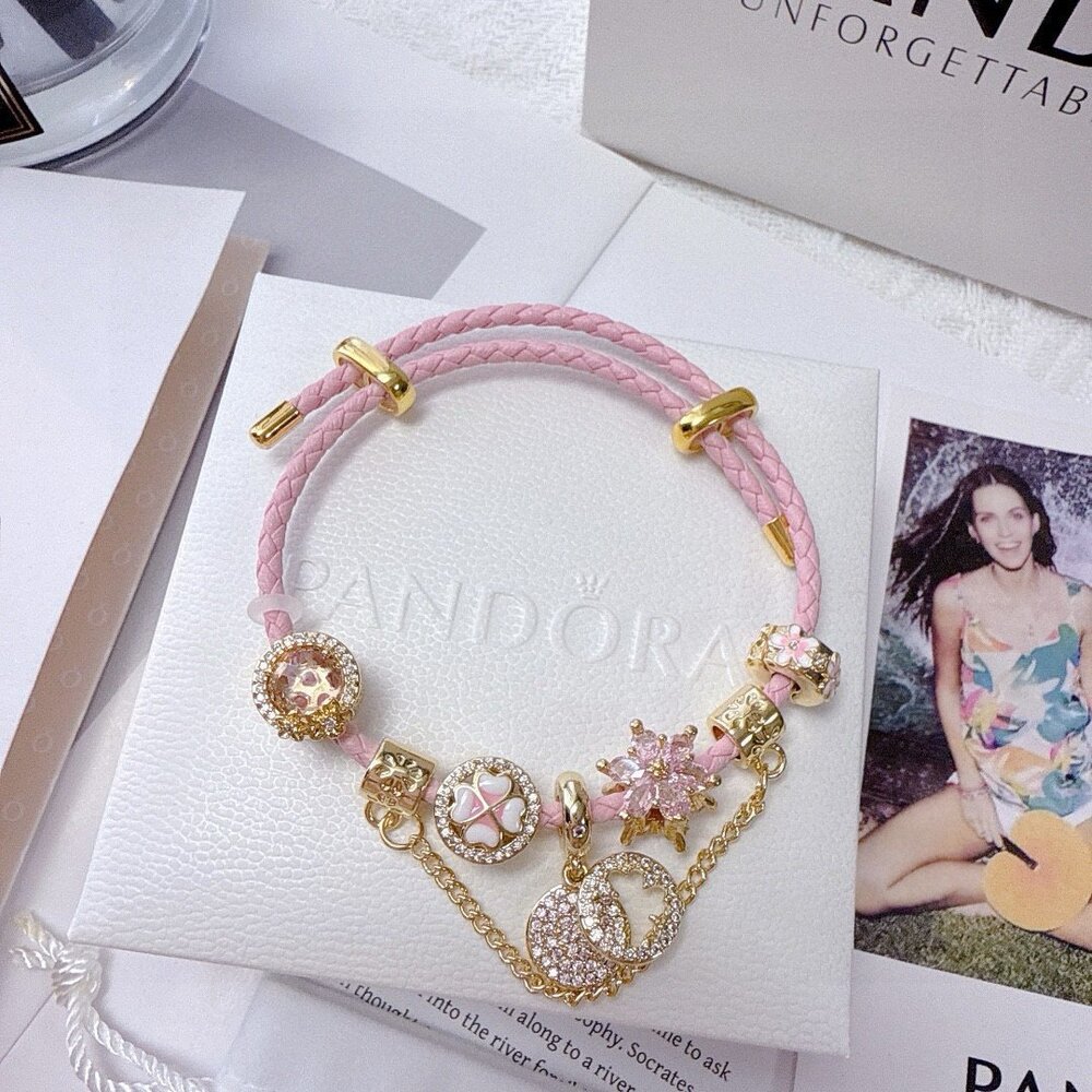 Pandora Pink Braided Charm Bracelet